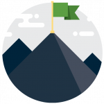 Concept icon of success with a mountain with a flag on top